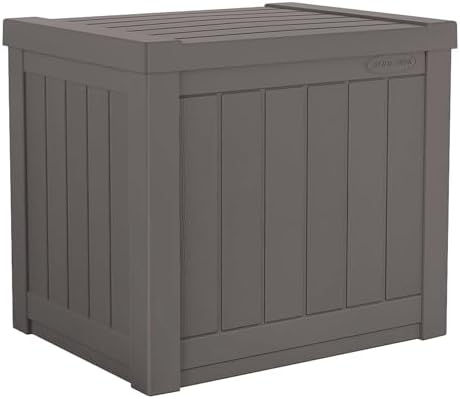 Suncast 22-Gallon Small Deck Box - Lightweight Resin Indoor/Outdoor Storage Container and Seat for Patio Cushions and Gardening Tools - Store Items on Patio, Garage, Yard - Stone Gray, Made in the USA by Unknown