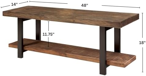 Pomona Solid Wood Entryway Bench with Shoe Rack, Rustic Brown, 48 Inch - Image 3