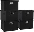 Graciadeco Large 17" 36 Quart Collapsible Stackable Storage Bins with Lids, 5 Packs Black Linen Fabric Closet Boxes with Lids, Storage Cube Baskets Container Organizers for Bedroom Office(17 x12 x11) by GraciadecoStorage