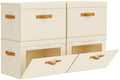 Homsorout Large Storage Bins with Lids - Front Opening Fabric Storage Bins, Flap Closet Organizer with Handles, Collapsible Boxes with Lid, Decorative Basket for Home, Dorm, 4 Pack, Beige by Homsorout