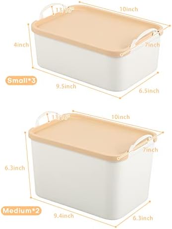 ANMINY White Plastic Storage Bins Baskets with Lids, 5-Pack, 2M+3S - Image 4