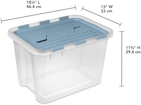 Sterilite 18 Pack Hinged Lid Storage Box, 30 Qt Plastic Container, Washed Blue - Home Organizer Tote for Storing Shoes, Crafts, Clothing, or Decor - Image 2