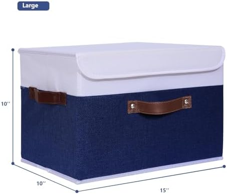 ANMINY Fabric Storage Box Bins with Lids, Blue White, 15"x10"x10", 4 Pack - Image 5