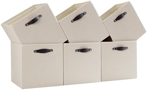 Cube Storage Bins | 10.5"x10.5"x11", Beige, 6 Pack by FABINADO