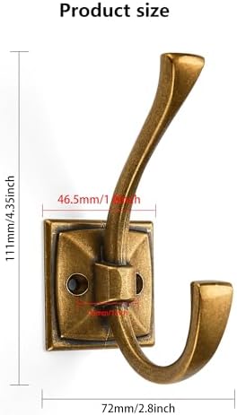 10 Pack Decorative Heavy Duty Towel Hooks for Hanging Robe Double Vintage Antique Brass Coat Hooks Wall Mounted with Screws for Key, Towel, Bags, Cup, Hat - Image 2