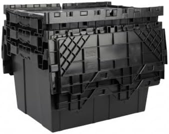 Hudson Exchange 21.9 x 15.2 x 12.8” (3 Pack) Storage Tote Distribution Container with Hinged Attached Lid, Black by HudsonExchange