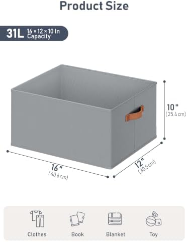 6 Pack Large Closet Storage Baskets Bins for Shelves, Collapsible Fabric Closet Organizers and Storage with Polyester Handles, Decorative Baskets for Organizing Clothes, Towels, Linen Closet 16x12x10" - Image 5