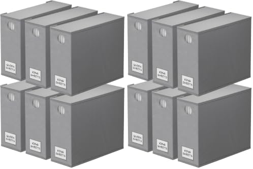 SpaceAid 12 Pack Bed Sheet Organizers and Storage, Foldable Sheet Organizer for Linen Closet, Sheets Set Folder Keeper with Window XL (Queen & King Size) Bedding Container (Gray, 12 Pack) by SpaceAid