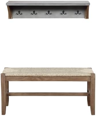 Alaterre Furniture Newport 40" Coat Hook with Shelf and Rush Bench Set - Image 7