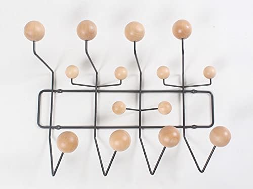 SHISEDECO Classic Mid Century Hang it All Coat Rack Modern Wall Mounted Hooks with Painted Solid Wooden Balls(Multi Colors Available) (Black Frame Natural) - Image 3