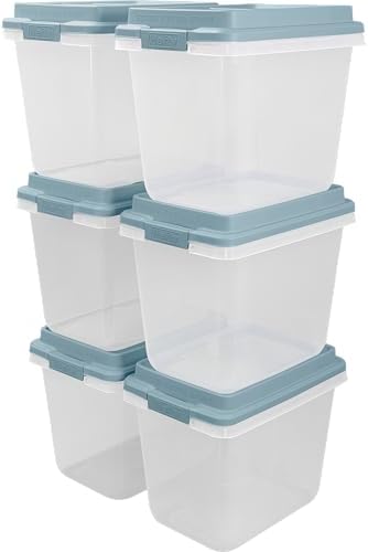 Hefty 6 Pack Lift Off Storage Bin with Lid, 32 Quart, Smoke Blue by Hefty