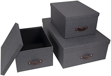 Bigso Box of Sweden Set of 3 Storage Boxes with Lids - Organiser Box For Clothes, Office Equipment and More - Wardrobe Storage Boxes with Labels for Bedding or Seasonal Clothing - Black - Image 2