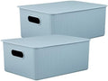 Superio Ribbed Decorative Plastic Home Storage Bins 2 Pack, Blue Organizer Baskets 15 Liter, Boxes for Organizing Closet Shelf (Bin with Lid- Large) by Superio