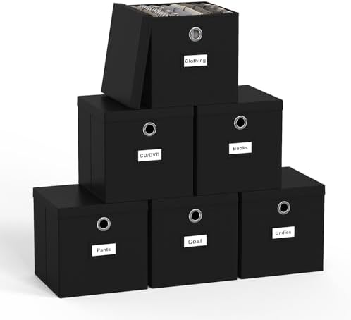 Pezin & Hulin Fabric Storage Cubes with Lids, 6-Pack, 11x11x11 in, Black by PezinHulin