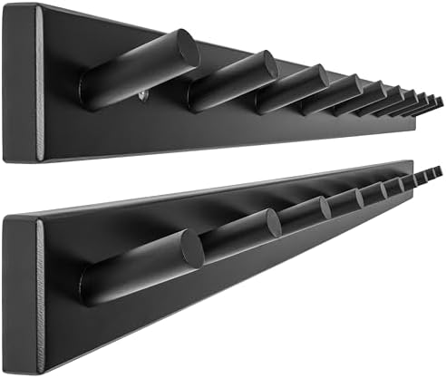 WEBI Coat Rack Wall Mounted,10 Hooks,38" Long Coat Hanger Wall Mount,Bamboo Peg Rail Hat Hooks for Hanging Caps,Jacket,Clothes,Coats,Black,2 Packs by WEBI