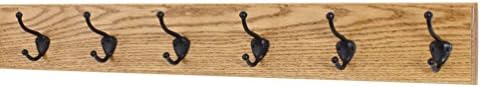Oak Wall Mounted Coat Rack with Bronze Hooks 4.5" Ultra Wide (Golden Oak, 30.5" x 4.5" with 6 Hooks) by PEG+AND+RAIL