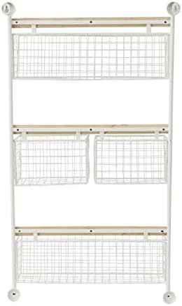 Deco 79 Metal Wall Mounted 4 Hanging Baskets Magazine Rack Holder, 18" x 6" x 31", White - Image 5
