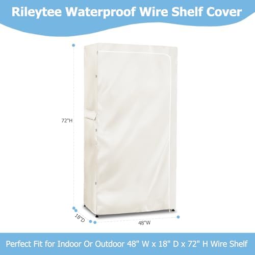 Rileytee Wire Shelf Cover,Heavy Duty 600D Dustproof Waterproof Shelf Covers for Wire Shelving,Outdoor Storage Rack Cover for Wire Rack with Zipper,White,48"W x 18"D x 72"H - Image 2