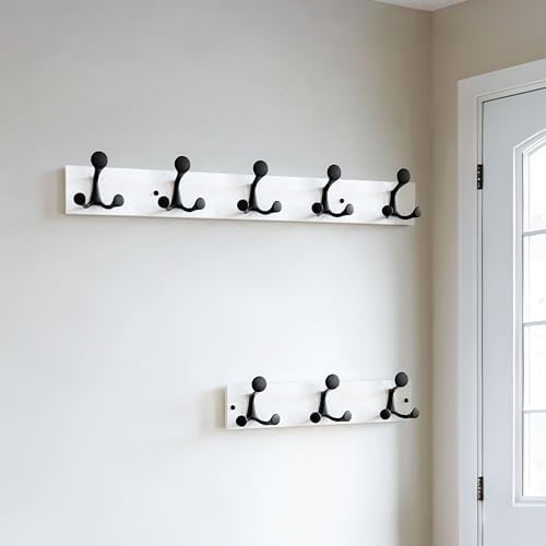 SKOLOO 24-Inch White Wood Coat Rack Wall Mount with 5 Triple Hooks - Ideal for Family Entrances, Classrooms, and Pet Supplies Storage - Perfect Coat Hooks for Wall, Pack of 2 - Image 4