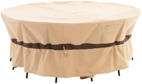 WJ-X3 Round Patio Furniture Cover, 62" D x 31" H, Beige & Coffee by WJ-X3