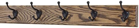 PegandRail Oak Coat Rack with Oil Rubbed Bronze Hat & Coat Style Hooks (Walnut, 25.5" x 3.5" with 5 Hooks) by PEG+AND+RAIL