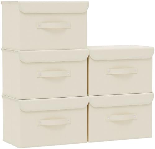 Cloth Storage Baskets with Handles,Beige 15x9.8x9.8in,5 Pack by Unknown