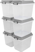 Hefty 32 Qt Hi-Rise Storage Bin with Lid, Stackable Plastic Storage Container, Organizer for Home, Garage & Closet, 6 Pack, Gray by Hefty