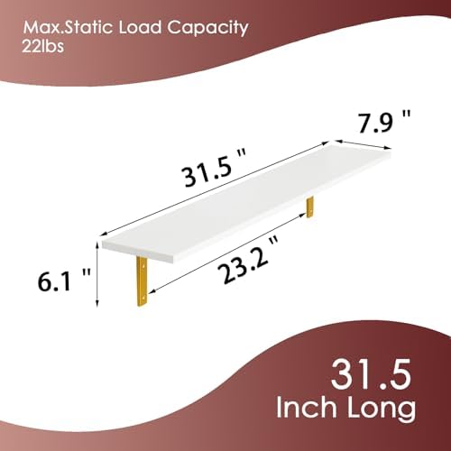 DINZI LVJ Long Wall Shelves, 31.5Inch Wooden Wall Mounted Shelves, Set of 4 - Image 3
