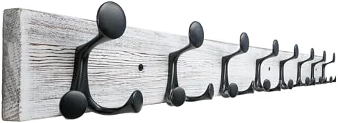 SKOLOO 43-Inch Wood Coat Rack Wall Mount with 8 Triple Hooks - Ideal for Family Entrances, Classrooms, and Pet Supplies Storage - Perfect Coat Hooks for Wall,Distressed White Wash by SKOLOO