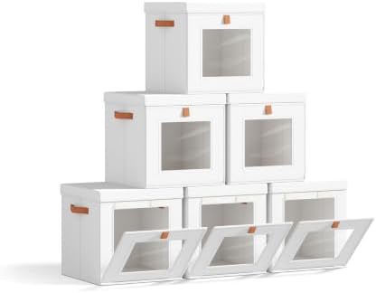 Homsorout Cube Storage Bins with Lids - Front Opening, Clear Window, 6 Pack by Homsorout