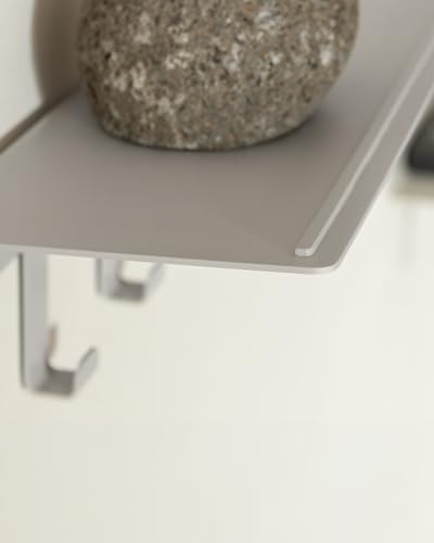 Kazai. Coat Rack Wall Mount with Shelf 'Holmsen' | Coat Rack with Shelf for Storage and Display | Wall Hooks for Hanging Clothes and Purses | Modern Entryway Hangers in Metal | Silk Gray - Image 3