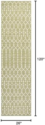 Eyely Moroccan Woven Runner Rug 2X10 Lt Green/Cream, Indoor Outdoor Rug - Image 2