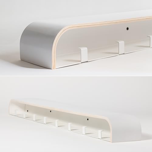 Kazai. Wall-Mounted Coat Rack 'Toke' - Modern Design Coat Rack with Hidden Wall Hooks - Solid Wood Veneer Panel Coat Hanger - White - Image 4