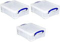 Really Useful Box Stackable 8.1 Liter Plastic Storage Container Bin with Snap Lid & Built-in Clip Lock Handles for Home & Office Organization (3 Pack) by ReallyUsefulBox