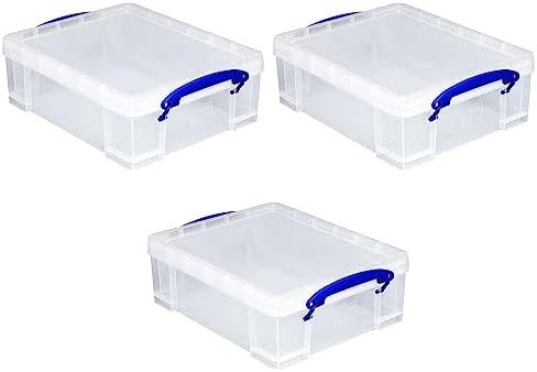 Really Useful Box Stackable 8.1 Liter Plastic Storage Container Bin with Snap Lid & Built-in Clip Lock Handles for Home & Office Organization (3 Pack) by ReallyUsefulBox