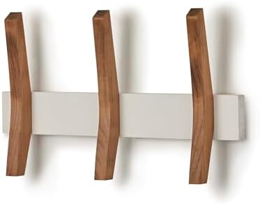 16-Inch Mid Century Coat Rack with 3 Wooden Hooks, Farmhouse Style Hookrail for Bedroom, Living Room, Hallway, and More, Solid Wood, 9.5" H x 16" W x 2.25" D, White and Walnut by Drakestone+Designs