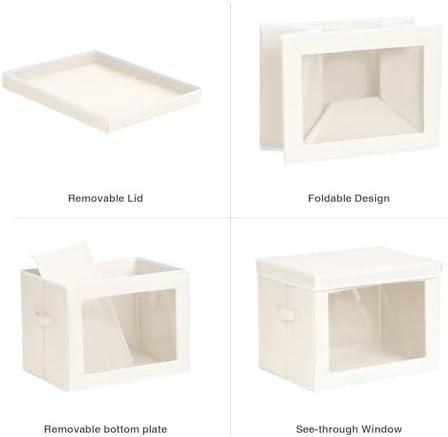 Homsorout Storage Bins with Lids - Medium Storage Box with Lids, Foldable Closet Boxes for Organizing, Stackable Clothes Organizer with Window, Cubes Bins for Living Room, 5 Pack, Beige - Image 6