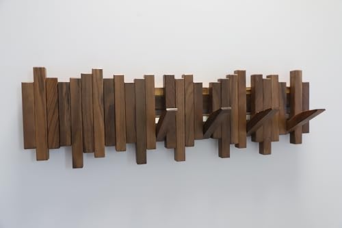 Hardwood Wall Mounted Piano Coat Rack| Flip Down Wall Hook Rack 6 Hooks|Heavy Duty Coat Hooks.Made of Black Walnut.Wall Art - Image 3