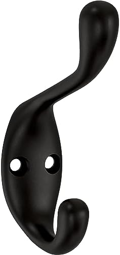 Franklin Brass Heavy Duty (10-Pack) Coat and Hat Wall Hooks Double Hooks for Hanging Matte Black Wall Mount Hanger Backpack, Purse, Bag, Towel Organization Decorative Wall Hooks B34864K-FB-C by FranklinBrass