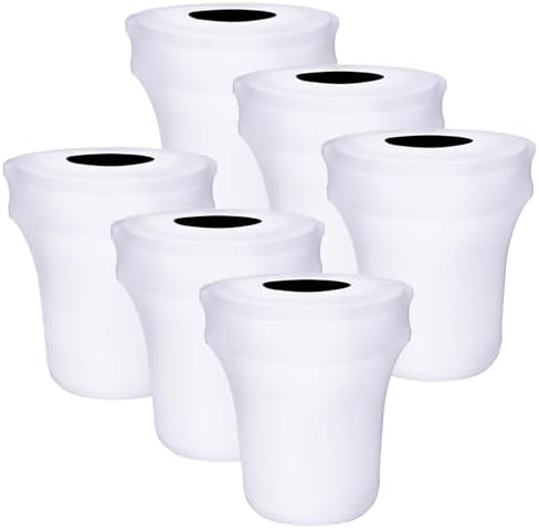 BSTKEY 6 Pack 32 Gallon Stretch Spandex Trash Can Cover, Outdoor Waste Container Bin Cover, Round Garbage Can Covers for Kitchen Wedding Party Commercial Fundraiser Decor, Without Trash Can (White) by BSTKEY