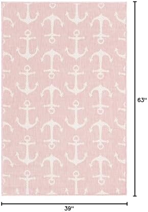 Unique Loom Outdoor Coastal Collection Area Rug - Ahoy (3' 3" x 5' 3" Rectangle, Pink/ Ivory) - Image 2