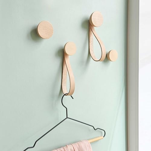 Round Solid Beech Wood Coat Hook + Genuine Leather Strap - Set of 2 (2.3 inch Diameter), for Entryway, Bathroom, Bedroom, Kitchen, and Office - Image 5