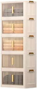 Storage Bins with Lids, 5 Tier 300 QT Stackable Plastic Storage Bins, Foldable Storages Boxes with Magnetic Doors and Wheels for Clothes, Snacks, Books, Folding Containers for Home Office by Naviconvex