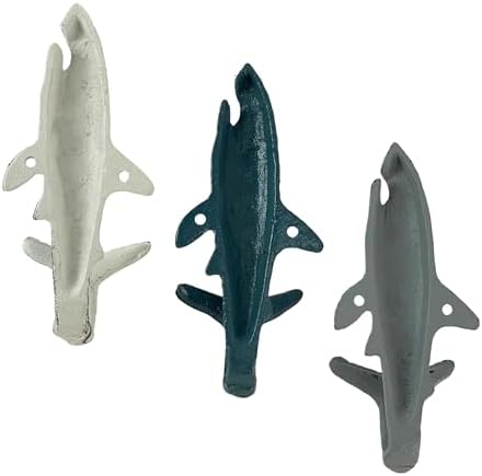 Zeckos Set of 3 Shark Wall Hooks, 5.25 Inch Blue Gray White Cast Iron - Image 6