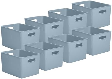 Superio Decorative Plastic Basket Open Home Storage Bins Organizer Baskets, X-Large Blue (8 Pack) Container Boxes for Organizing Closet Storage Bins for Shelves Drawer Shelf 22 Liter/23 Quart by Superio