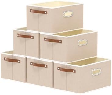 Yawinhe Fabric Storage Baskets, Foldable Closet Organizer for Shelves, Large Boxes with 3 Handles, Canvas Bins for Clothes, Beige 12.99''Lx9.05''Wx7.87''H, 6-Pack,SNK030BEXS-6 by Yawinhe