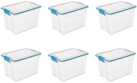 Sterilite 20 Qt Gasket Box, Stackable Storage Bin with Latching Lid and Tight Seal, Plastic Container to Organize Basement, Clear Base and Lid, 6-Pack by Sterilite