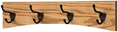 Oak Curved Back Wall Mounted Coat Rack - Bronze Hooks - Made in The USA (Golden Oak, 20" x 4.5" - 4 Hooks) by PEG+AND+RAIL
