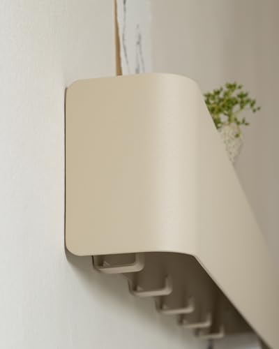 Kazai. Coat Rack Wall Mount with Shelf 'Tone' | Modern Design Coat Hanger with Hidden Hooks and Storage | Hat Rack with Shelf in Metal | Wall-Mounted Purse Organizer | Sand Taupe - Image 6