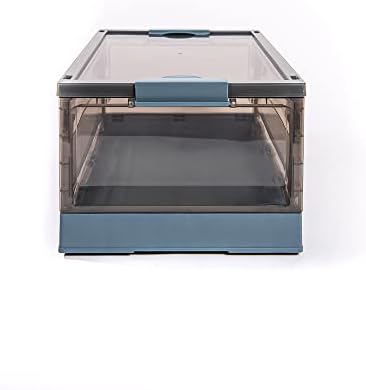 Best Home Fashion 3 packs Storage Bins Side Opening, Stackable Lid Collapsible, Foldable, Easy Tidy Up with Storage Box, Ideal for Home & Office Organization Storage Cube (Medium, Blue) - Image 3